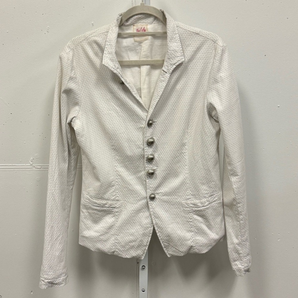 Nolita North Little Italy Polka Dot Minimalist‎ Stand Collar Blazer Jacket Wht 6